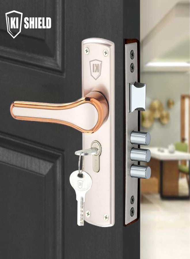 KI SHIELD طقم مقبض قفل باب نقر من كي شيلد، تشطيب من الفولاذ المقاوم للصدأ/الذهب الوردي | طقم قفل من الزنك 8 بوصة 1006 KY | آلية قفل بستة أذرع 65 مم | مناسب لأبواب غرف المعيشة، وأبواب غرف النوم، والأبواب الرئيسية، سواء كانت تفتح يمينًا أو يسارًا - Image 3